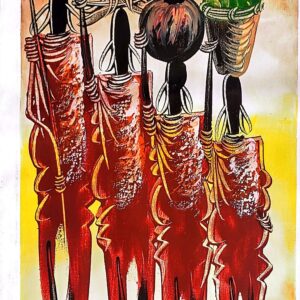 African Maasai village life colorful traditional painting
