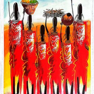 African Maasai village life - colorful traditional painting