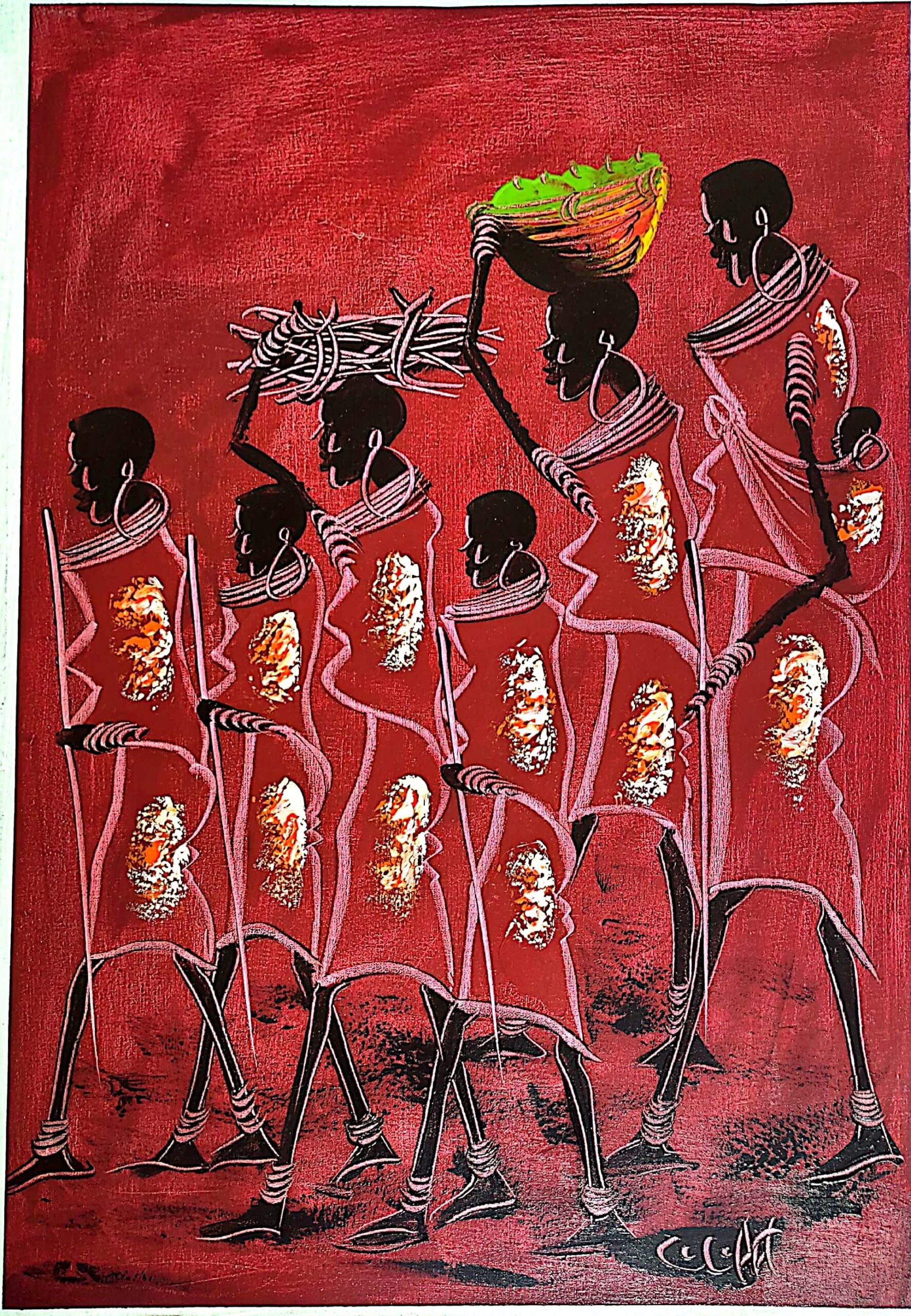 African Maasai village life - colorful traditional painting