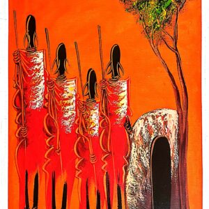 African Maasai village life - colorful traditional painting