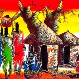 African Maasai village life - colorful traditional painting