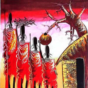 African Maasai village life - colorful traditional painting