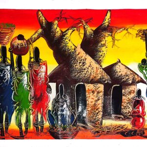 African Maasai village life - colorful traditional painting