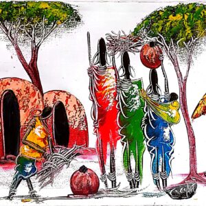 African Maasai village life - colorful traditional painting