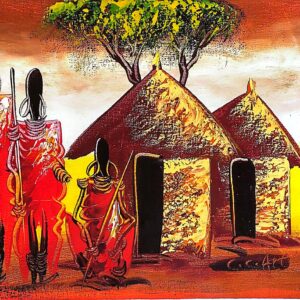 African Maasai village life - colorful traditional painting