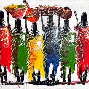 African Maasai village life - colorful traditional painting