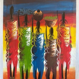 African Maasai Village Life – Colorful Traditional Painting