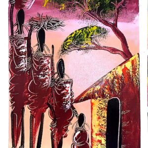 African traditional painting Maasai life and colorful